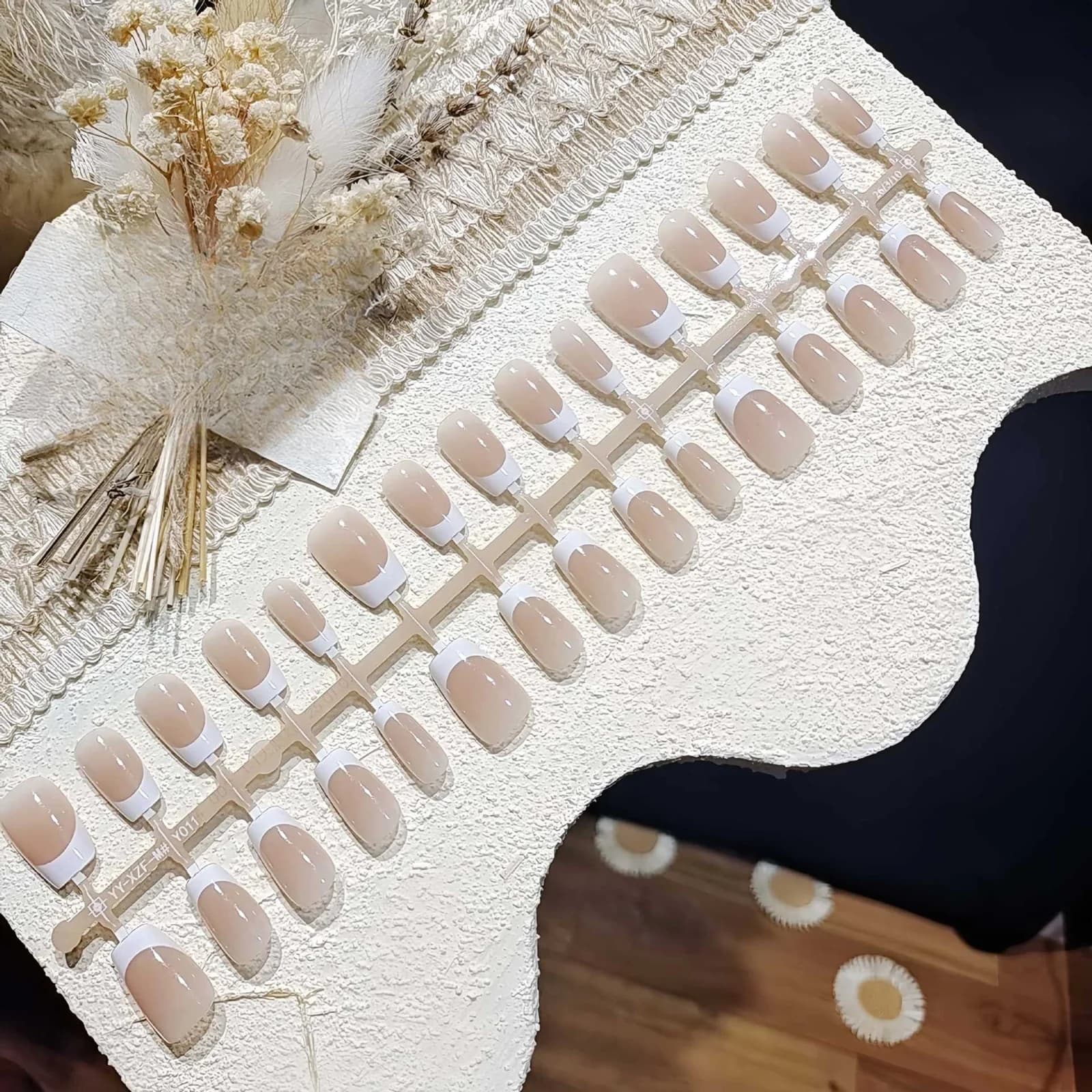 Korte Franske Tip Press-On Negle Naturlig Nude Look Daglig Brug