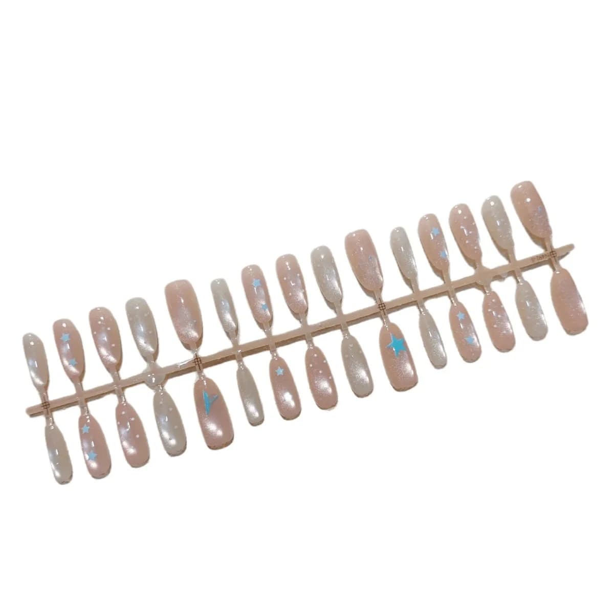 Cat Eye Kunstige Negle Lys Fersken Stjernet Design 30 stk.