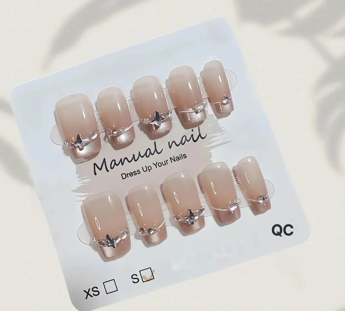 Fransk Spids Kunstige Negle med Sommerfugl-Rhinsten og Cat Eye