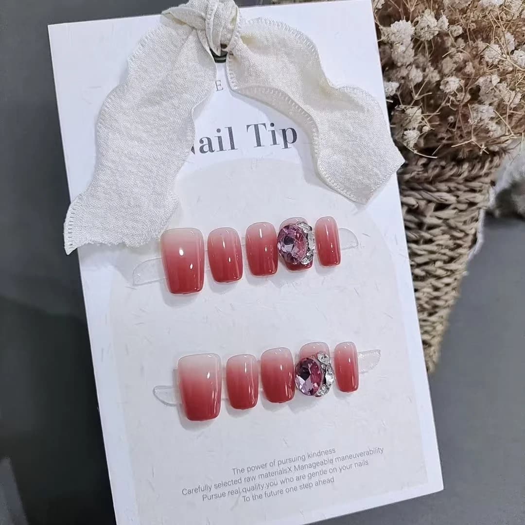Rose Skov Gradient Press-On Negle med Store Rhinsten, Kort Kisteform