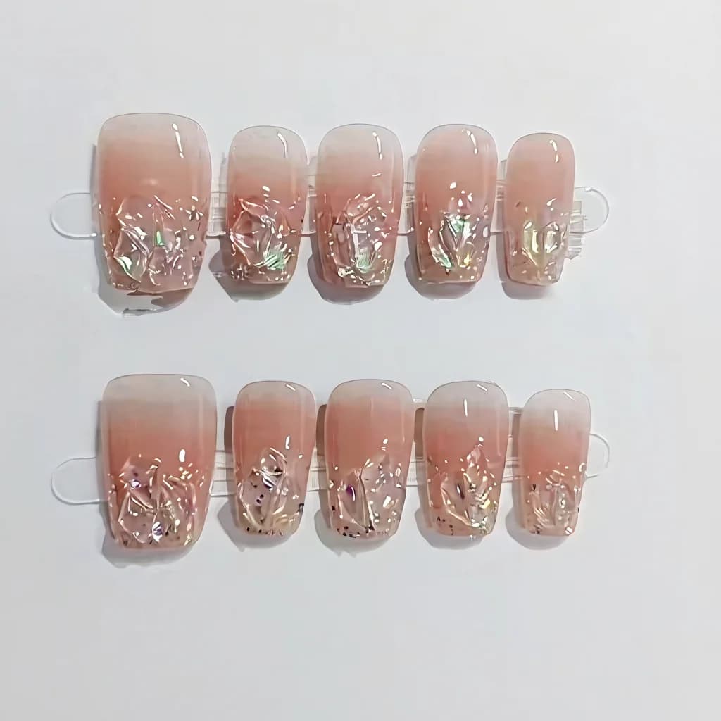Påsætningsnegle korte mellem kisteform glitter rhinsten blush pink sæt