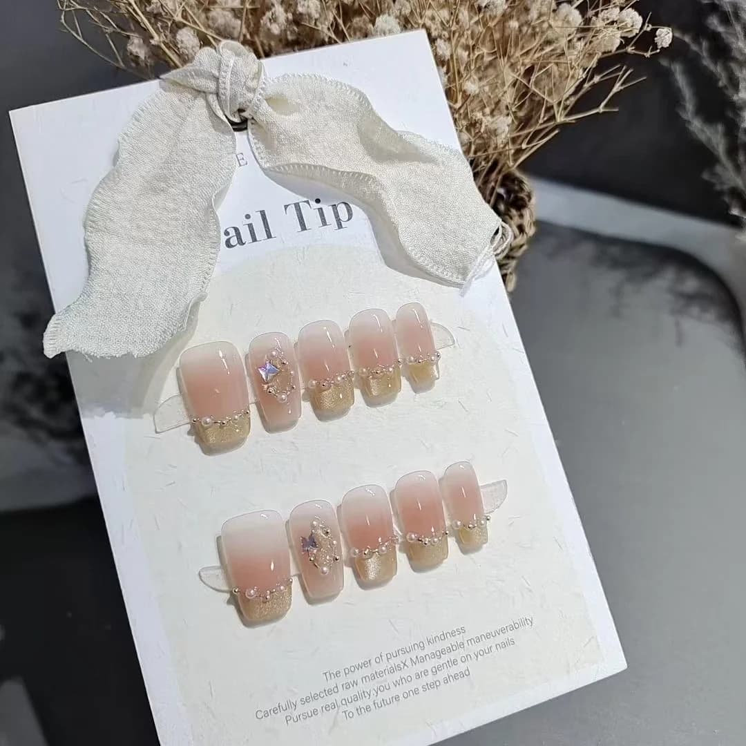 Sommerfugl Fransk Tip Press-On Negle, Blød Lyserød Blush Stil, 10 Stykker