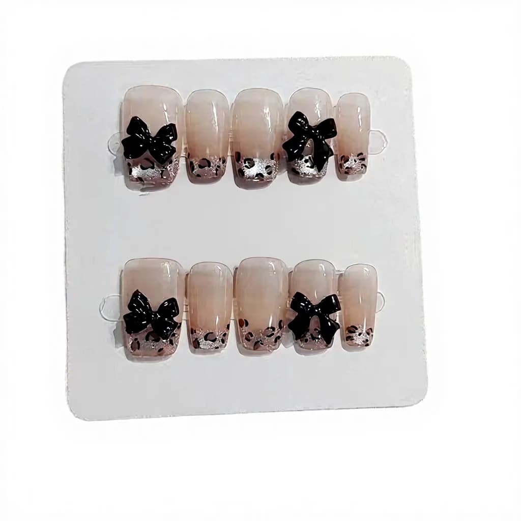 Leopardprint Sommerfugl Press-On Negle Kort Kisteform 10 Stykker