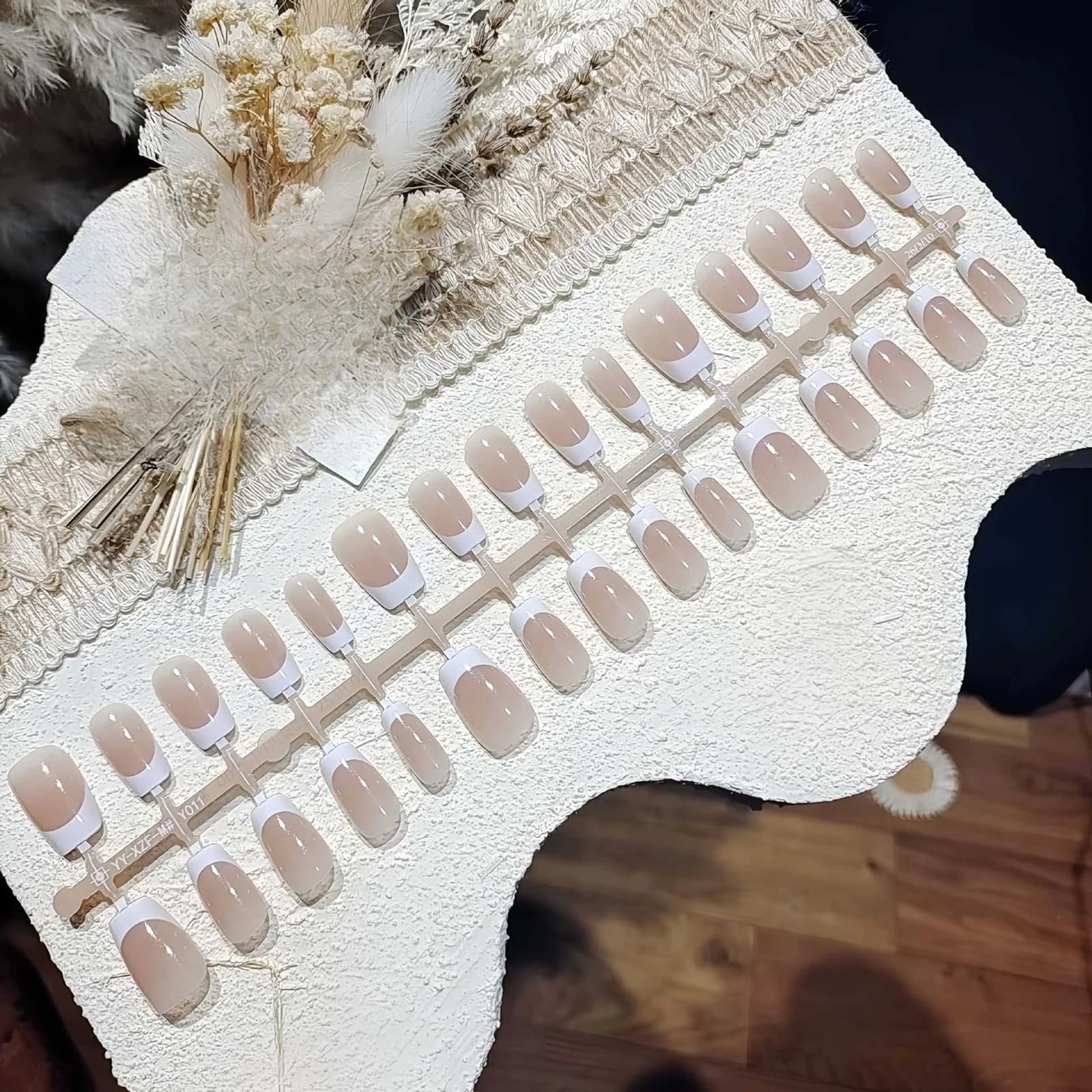 Korte Franske Tip Press-On Negle Naturlig Nude Look Daglig Brug