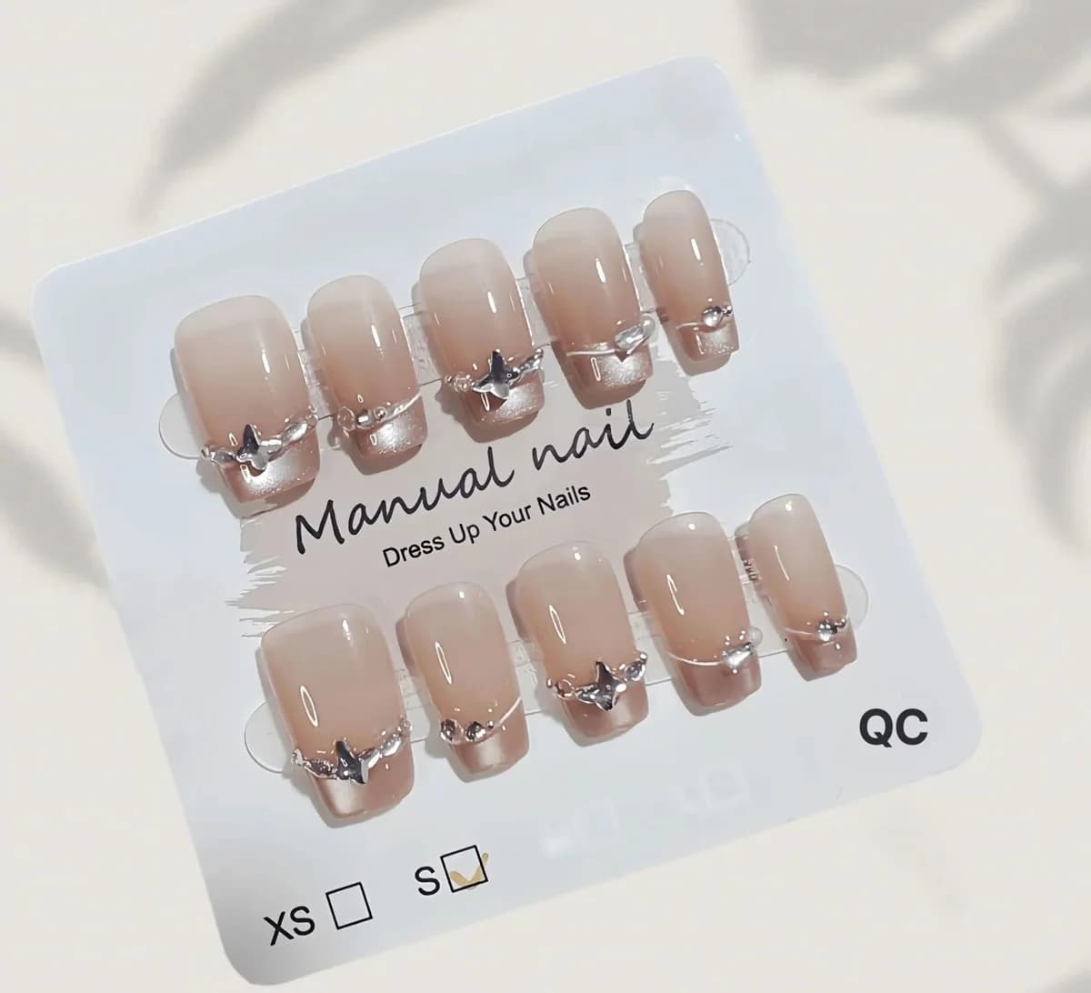 Fransk Spids Kunstige Negle med Sommerfugl-Rhinsten og Cat Eye