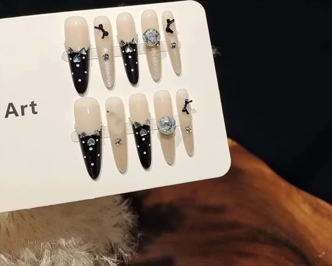 Sorte Sommerfugl Rhinsten Påsætningsnegle, Katteøje Glitter Manicure