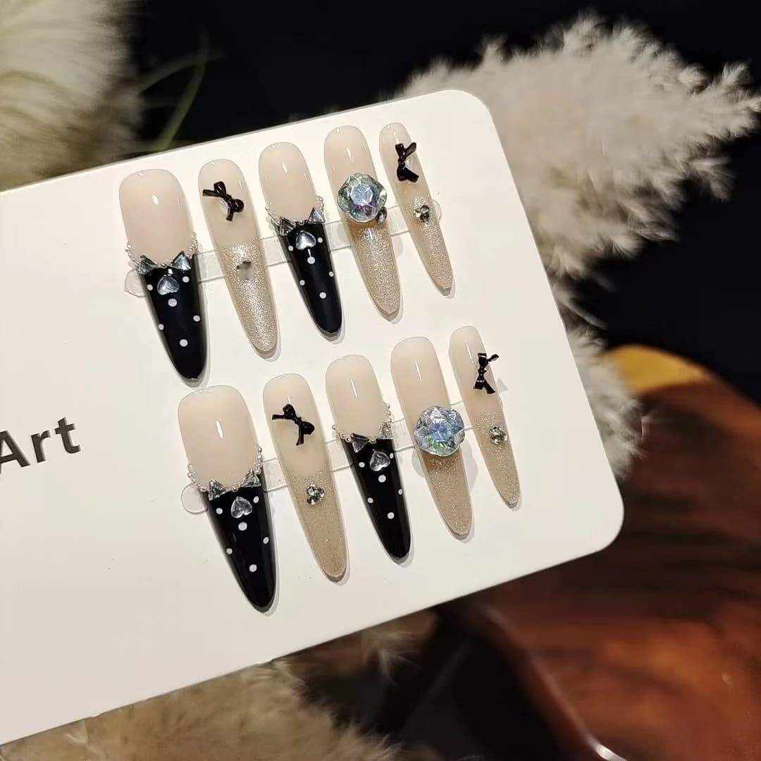 Sorte Sommerfugl Rhinsten Påsætningsnegle, Katteøje Glitter Manicure