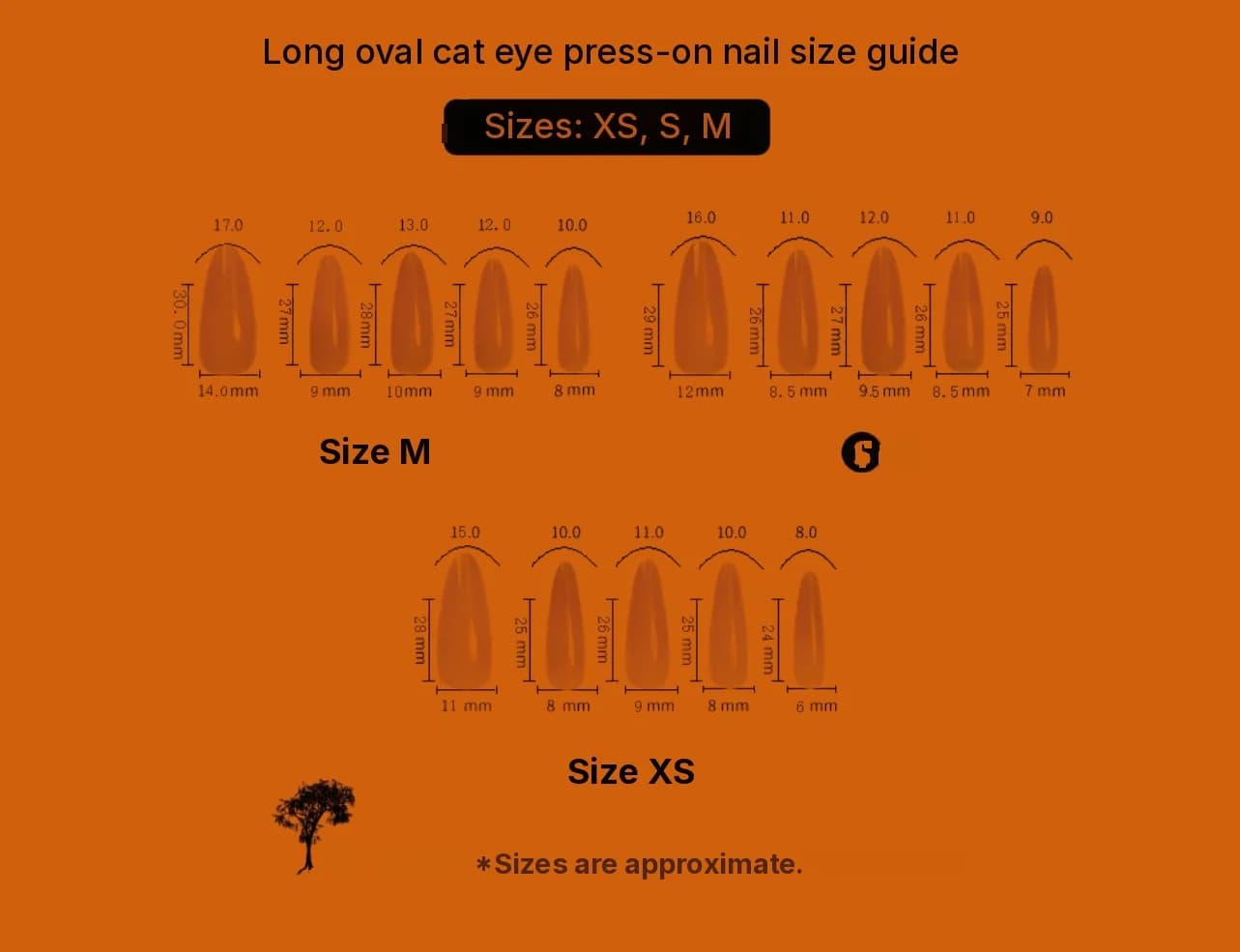 Lange Ovale Cat Eye Press-On Negle med Mirror Chrome Finish