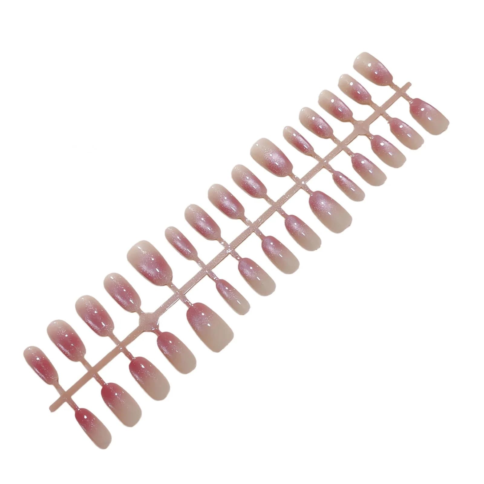 Røgfarvede lilla press-on negle med katteøje, kort/medium oval gradient