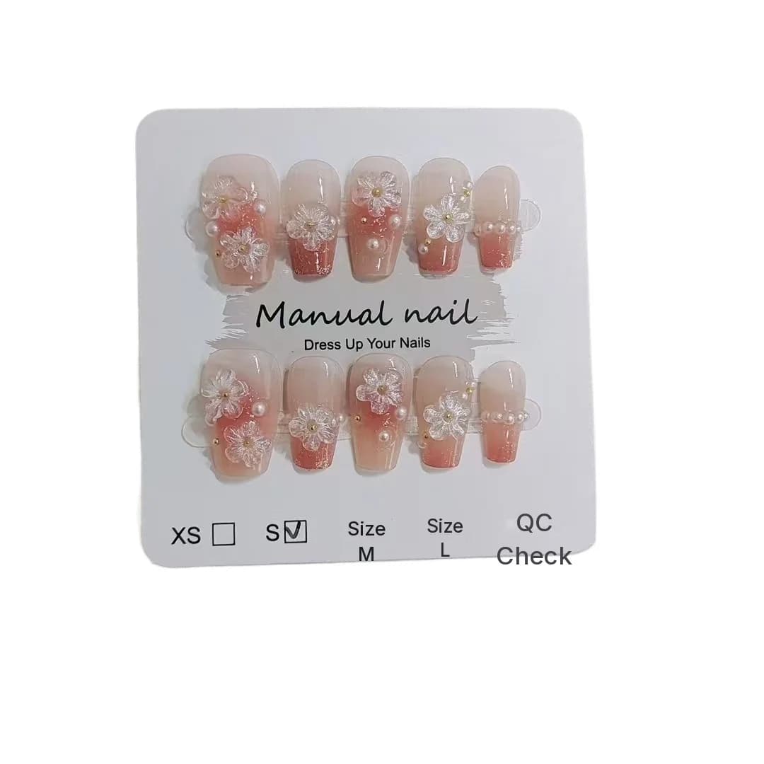 Blomstrede Kunstige Negle Kort Coffin Form Sød Blush Design 10 Stykker