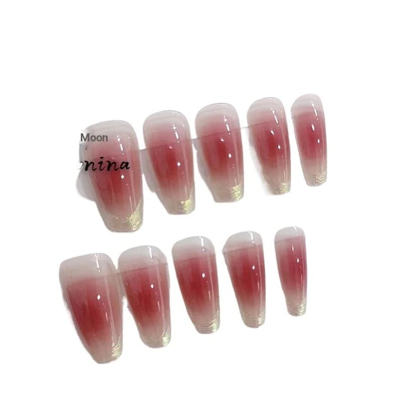 Sunset Blush Lange Coffin Press-On Negle med Moonlight Chrome Finish
