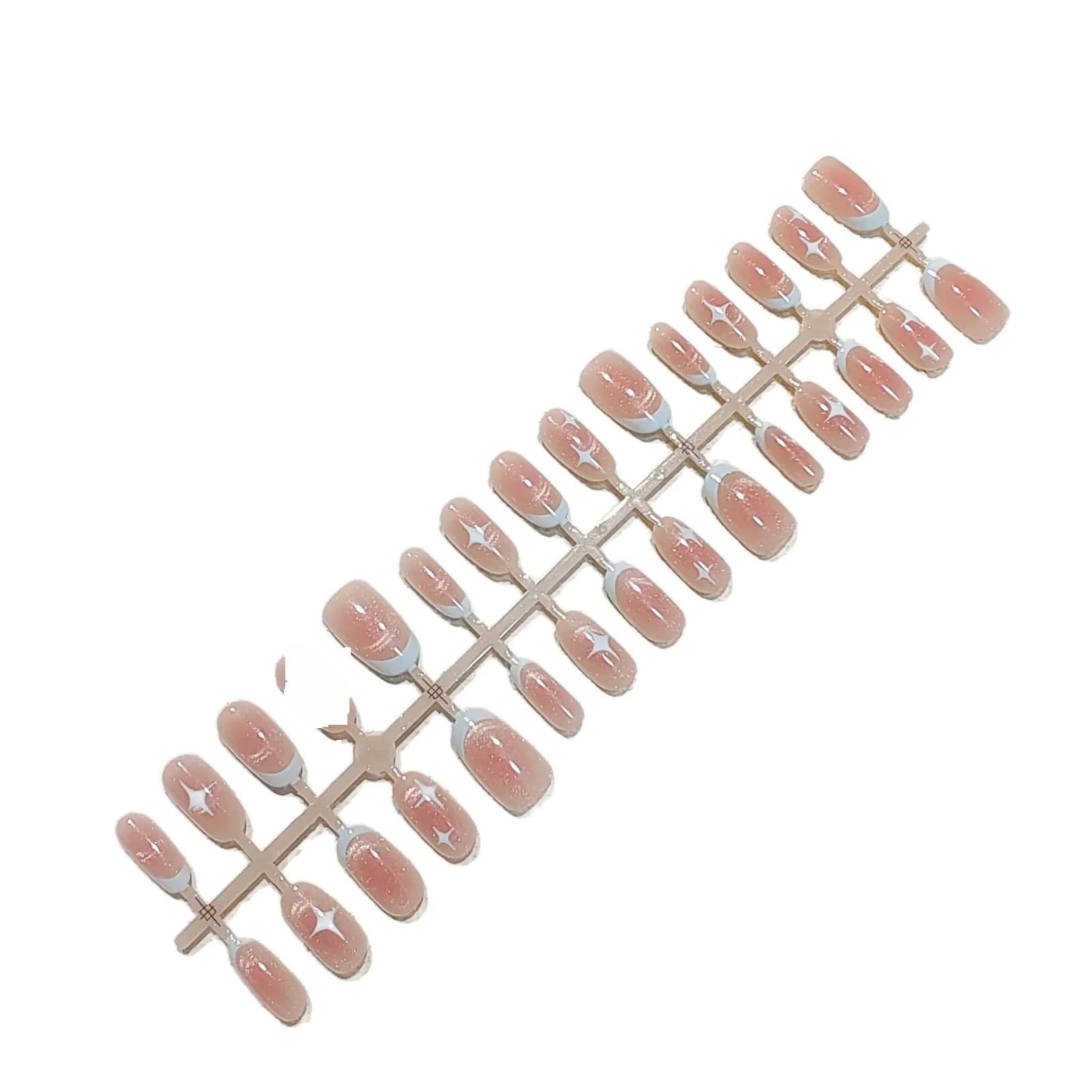 Korte Ovale Cat Eye Press-On Negle Pink Stjernehimmel Design