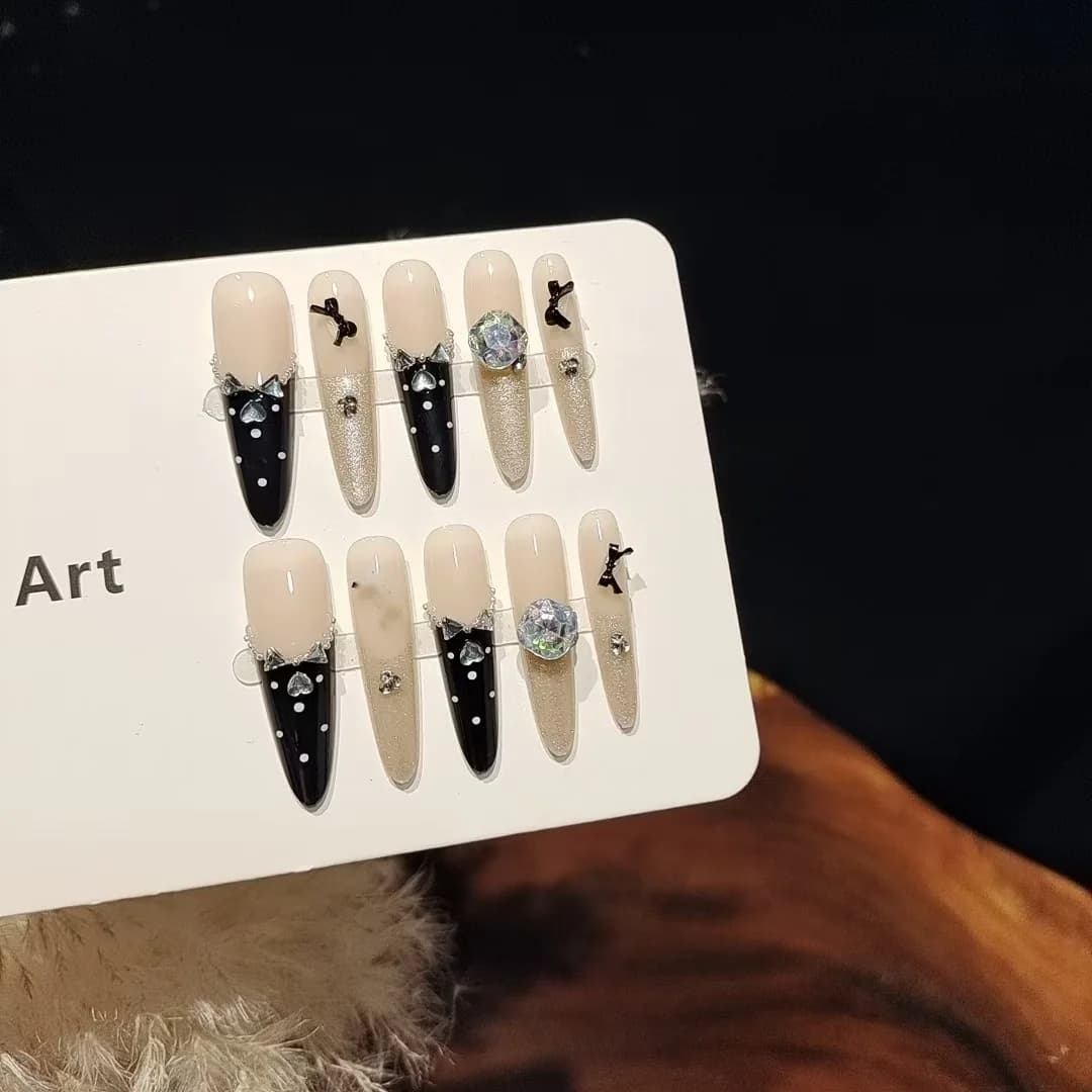 Sorte Sommerfugl Rhinsten Påsætningsnegle, Katteøje Glitter Manicure