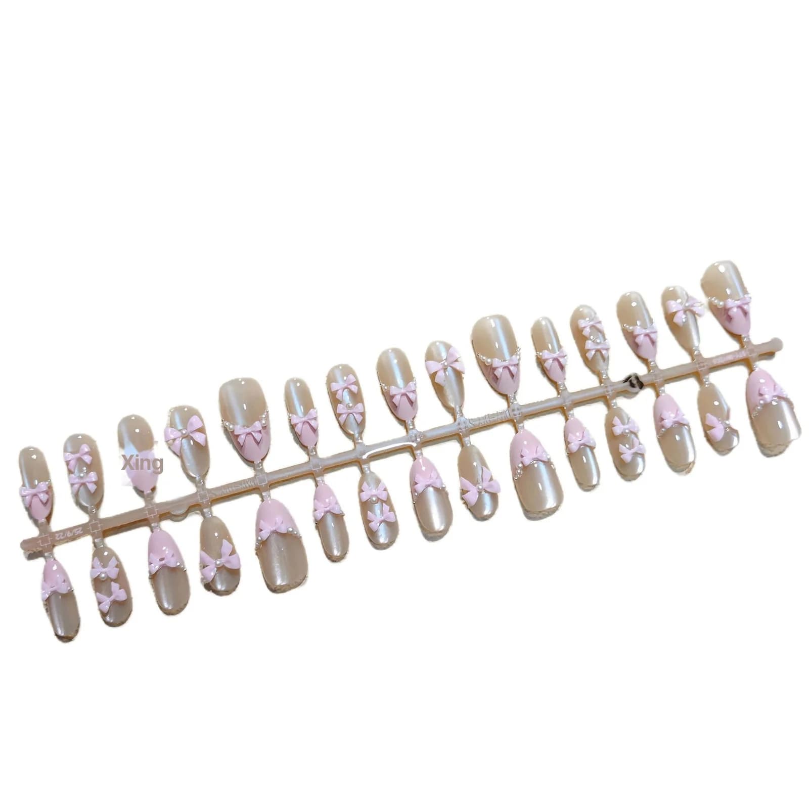 Lyserøde sommerfugl kunstige negle Cat Eye glitter sløjfedesign